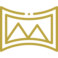 Gold geometric design on black background.